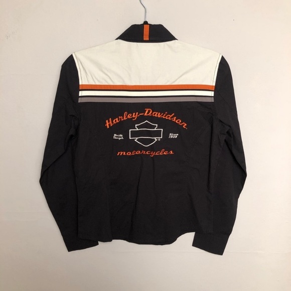 Harley Davidson Embroidered Moto Biker Logo Button Down Shirt Top Women’s Small - Picture 2 of 6